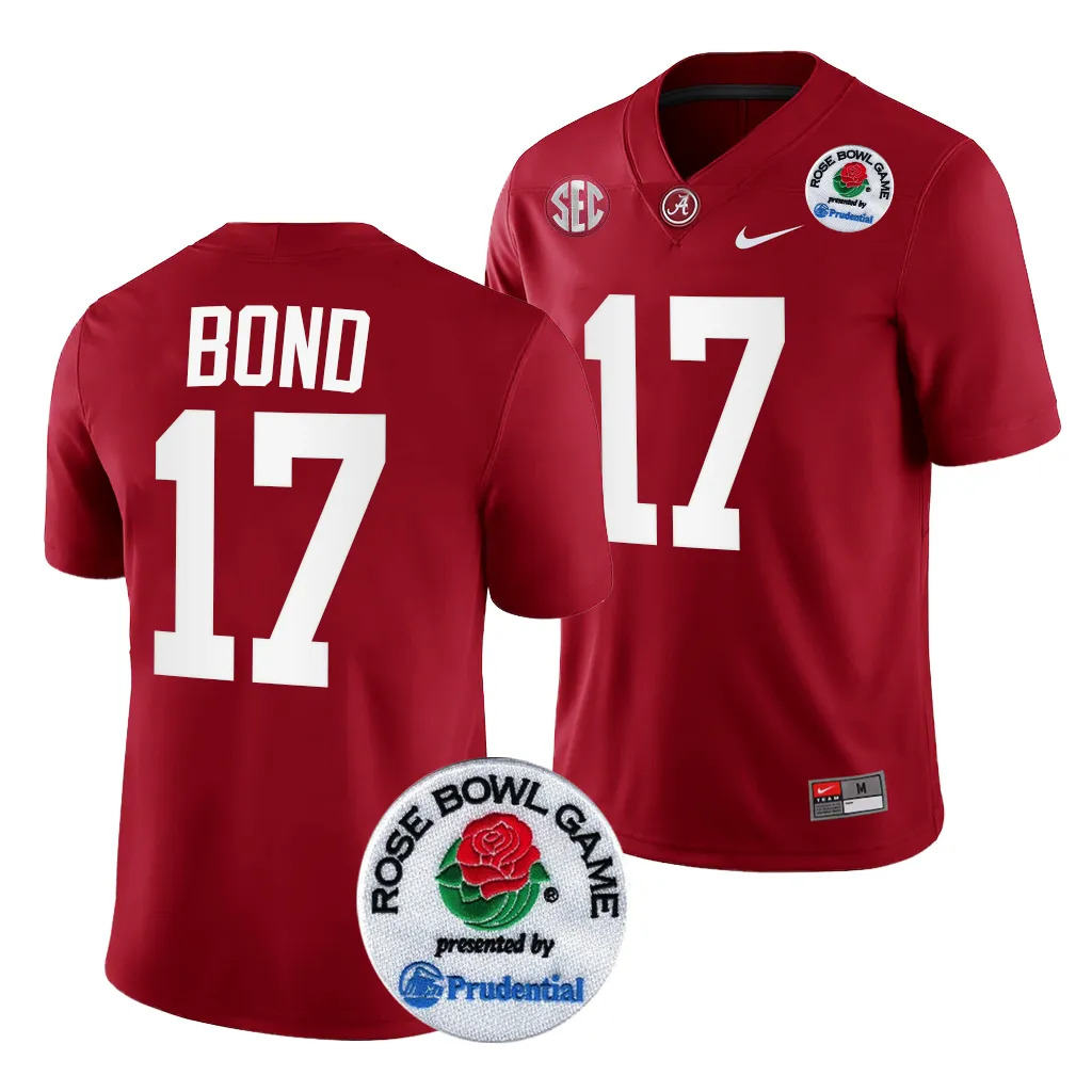 Men's Alabama Crimson Tide Isaiah Bond #17 Crimson 2024 Rose Bowl Playoff NCAA College Football Jersey